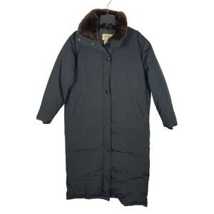 Eddie Bower Women's Long Black Down Parka Faux Fur Neck No Hood Size‎ Medium